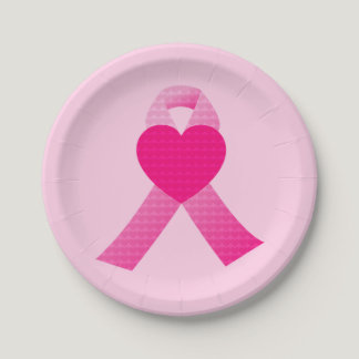 Pink Heart Ribbon Breast Cancer Awareness Custom Paper Plates
