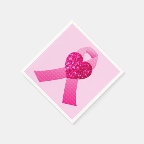 Pink Heart Ribbon Breast Cancer Awareness Paper Napkins