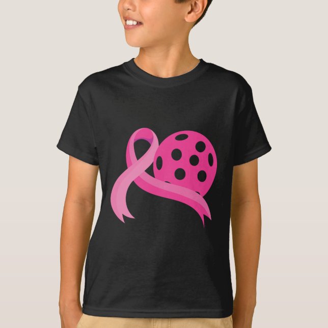 Pink Heart Ribbon Pickleball Breast Cancer Awarene T-Shirt (Front)