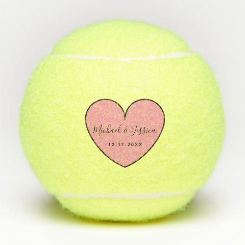 Pink Heart Romantic Wedding Anniversary Valentine Tennis Balls