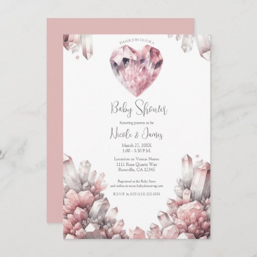 Pink Heart Rose Quartz Love Crystal Baby Shower Invitation