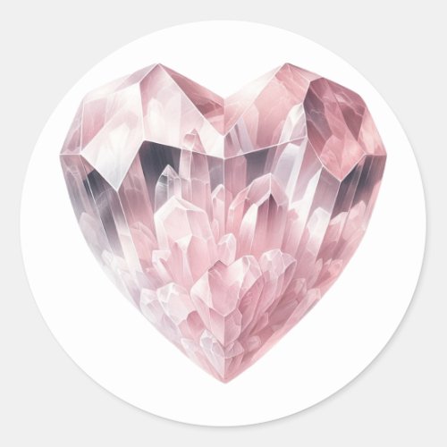 Pink Heart Rose Quartz Love Crystal Party Classic Round Sticker