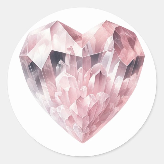 Pink Heart Rose Quartz Love Crystal Party Classic Round Sticker (Front)