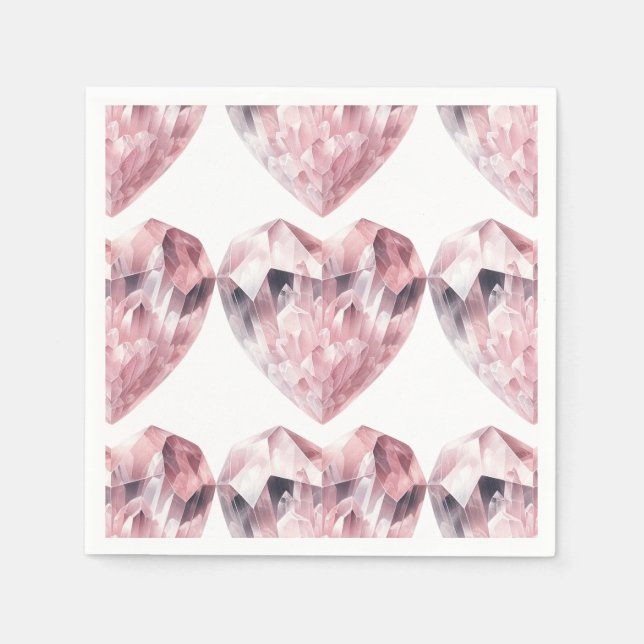 Pink Heart Rose Quartz Love Crystal Party Napkins (Front)