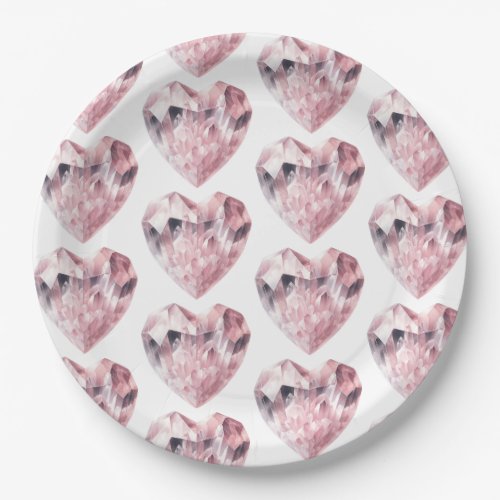Pink Heart Rose Quartz Love Crystal Party Paper Plates