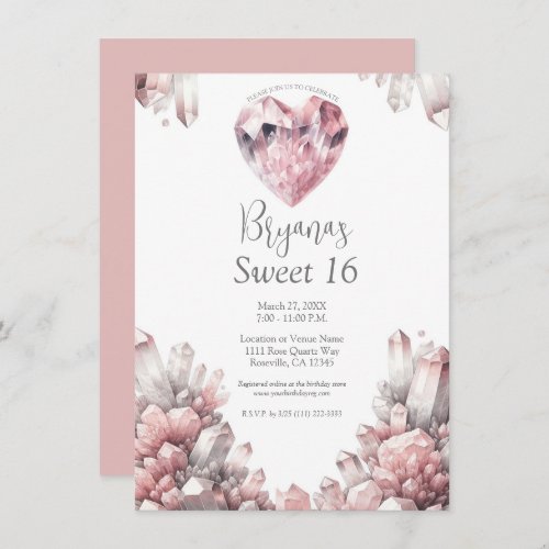 Pink Heart Rose Quartz Love Crystal Sweet 16 Invitation