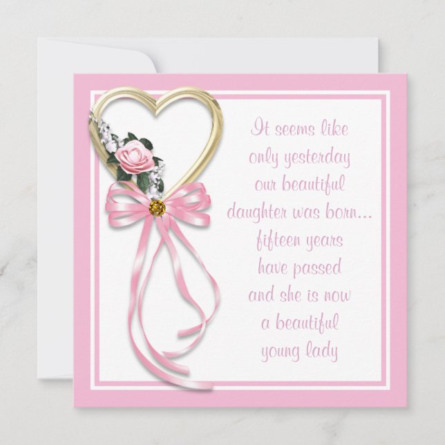 Pink Heart Roses Quinceanera Invitation (Front)