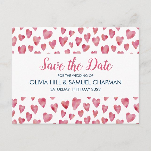 Pink Heart Save the Date Card (Front)