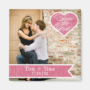 Pink Heart Save the Date Photo Magnet