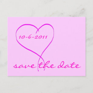 Pink heart save the date postcard