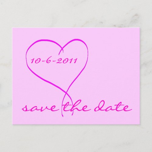 Pink heart save the date postcard