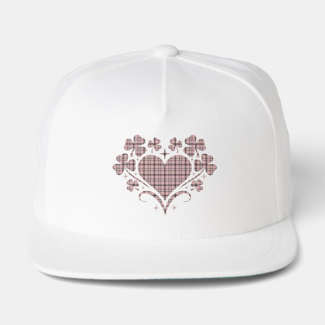 Pink Heart Shamrock Plaid Classic Clover Snap Back Hat (Front)