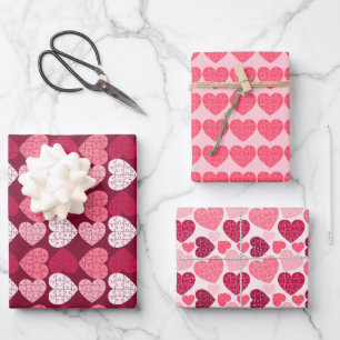 Pink Heart Shape Jigsaw Puzzle Wrapping Paper Sheets