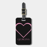 [ Thumbnail: Pink Heart Shape + Personalized Name Luggage Tag ]