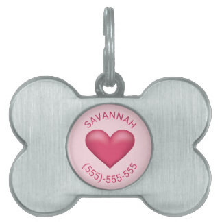 Pink Heart Shape With Name And Phone Number Pet ID Tag