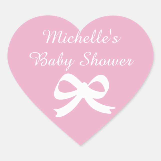 Pink heart shaped baby shower stickers with bow (Front)