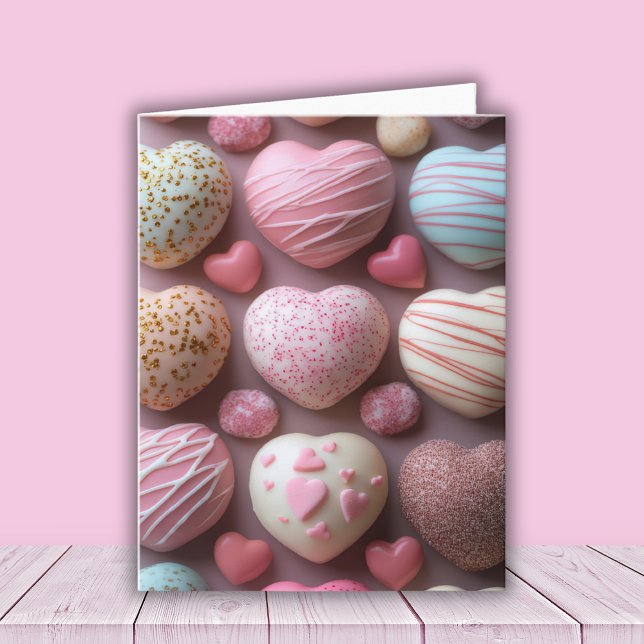 Pink Heart-shaped Candys Valentine's Greeting Card (Creator Uploaded)