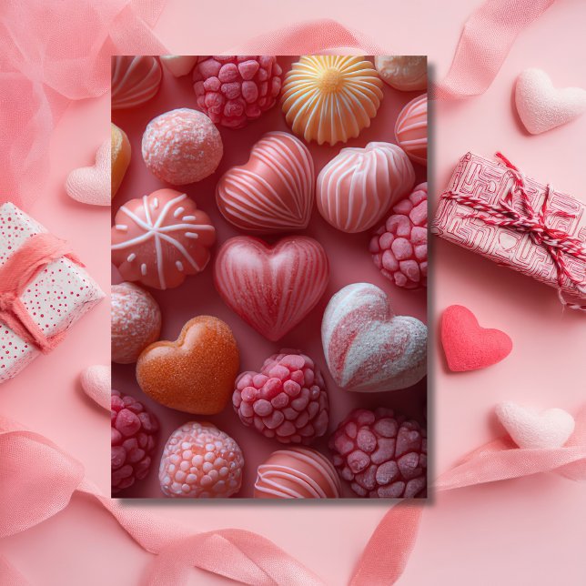 Pink Heart-shaped Candys Valentine's Greeting Card (Creator Uploaded)
