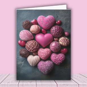 Pink heart shaped chocolates Valentine's Greeting Card