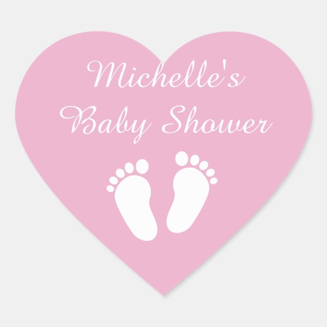 Pink heart shaped footprints baby shower stickers (Front)