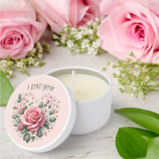 Pink Heart Shaped Rose Pattern Valentine's Mini Candle Favors