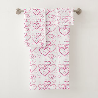 Pink Heart Shapes Pattern Bath Towel Set