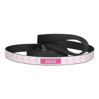 Pink Heart Shapes Pattern & Personalized Pet Name Leash