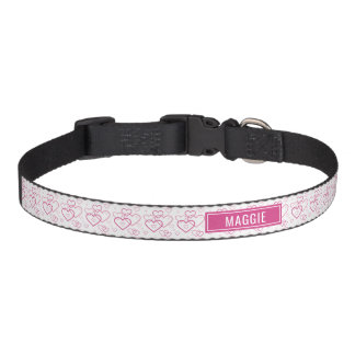 Pink Heart Shapes Pattern &amp; Personalized Pet Name Pet Collar