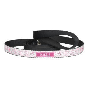 Pink Heart Shapes Pattern & Personalized Pet Name Pet Leash