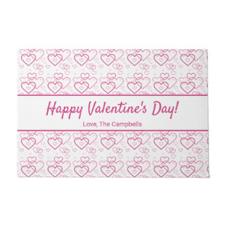 Pink Heart Shapes Pattern &amp; Text - Valentine's Day Doormat