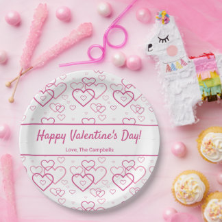 Pink Heart Shapes Pattern &amp; Text - Valentine's Day Paper Plates