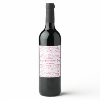 Pink Heart Shapes Pattern &amp; Text - Valentine's Day Wine Label