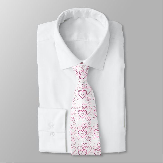 Pink Heart Shapes Pattern - Valentine's Day Neck Tie (Tied)