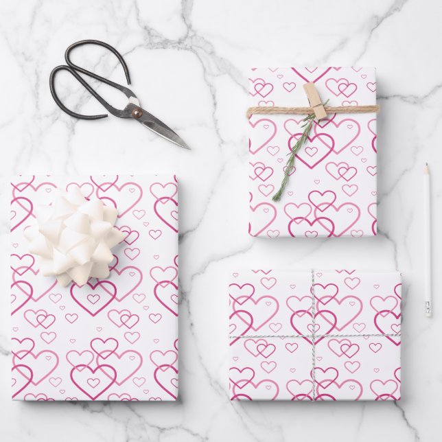 Pink Heart Shapes Pattern - Valentine's Day Wrapping Paper Sheets (Front)