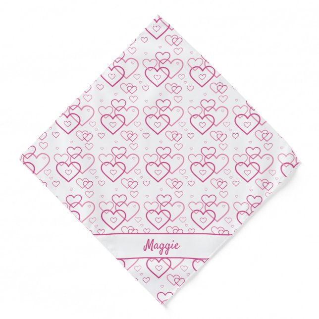 Pink Heart Shapes Pattern With Custom Name Bandana (Front)