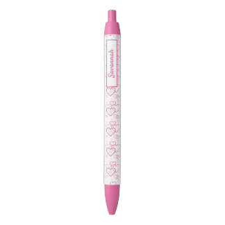 Pink Heart Shapes Pattern With Custom Name Black Ink Pen