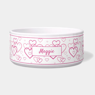 Pink Heart Shapes Pattern With Custom Name Bowl