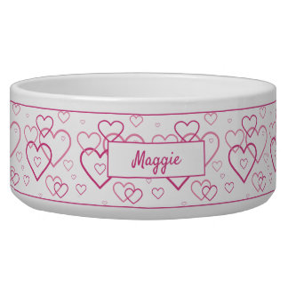 Pink Heart Shapes Pattern With Custom Name Bowl