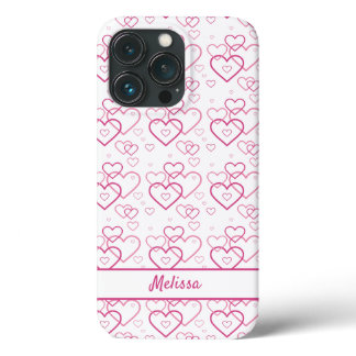 Pink Heart Shapes Pattern With Custom Name iPhone 13 Pro Case