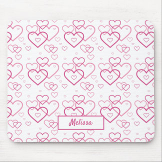 Pink Heart Shapes Pattern With Custom Name Mouse Pad