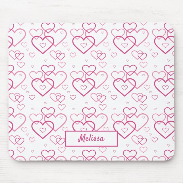 Pink Heart Shapes Pattern With Custom Name Mouse Pad (Front)