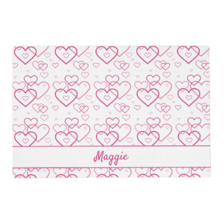 Pink Heart Shapes Pattern With Custom Name Placemat