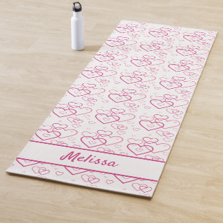 Pink Heart Shapes Pattern With Custom Name Yoga Mat