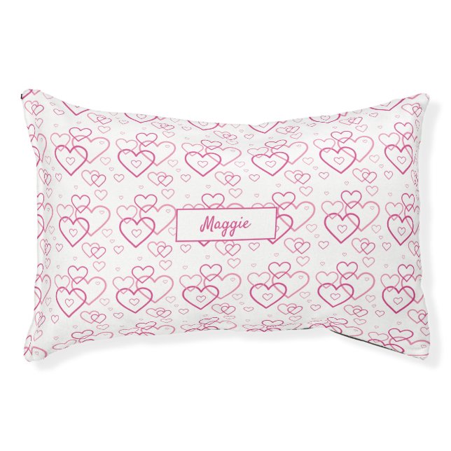 Pink Heart Shapes Pattern With Custom Pet Name Bed (Front)