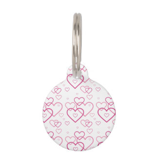 Pink Heart Shapes Pattern With Pet's Info Pet ID Tag