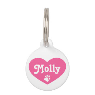 Pink Heart Silhouette With Name And Number Pet ID Tag