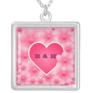 Pink Heart Silver Plated Necklace