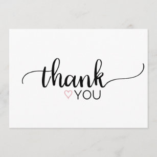 Pink Heart Simple Calligraphy Blank Thank You Card