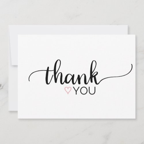 Pink Heart Simple Calligraphy Blank Thank You Card