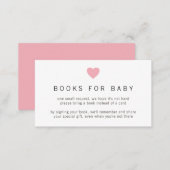 Pink Heart Simple Girl Books for Baby Shower Enclosure Card (Front/Back)